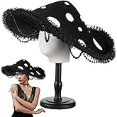 Croloose Mushroom Hat Renaissance Medieval Costume Cosplay Victorian Fairy Accessories with Bead Lace Brim Cap