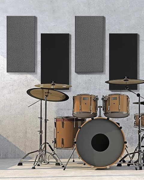 4PACK FIBERGLASS ACOUSTIC PANELS, SELF ADHESIVE SOUND PROOF FOAM PANELS FOR WALLS, SOUND DAMPENING PANELS FOR STUDIOS, OFFICE, HOME THEATER SOUNDPROOFING ABSORBING NOISE REDUCING, 23.6X11.8X2.5″ BLACK
