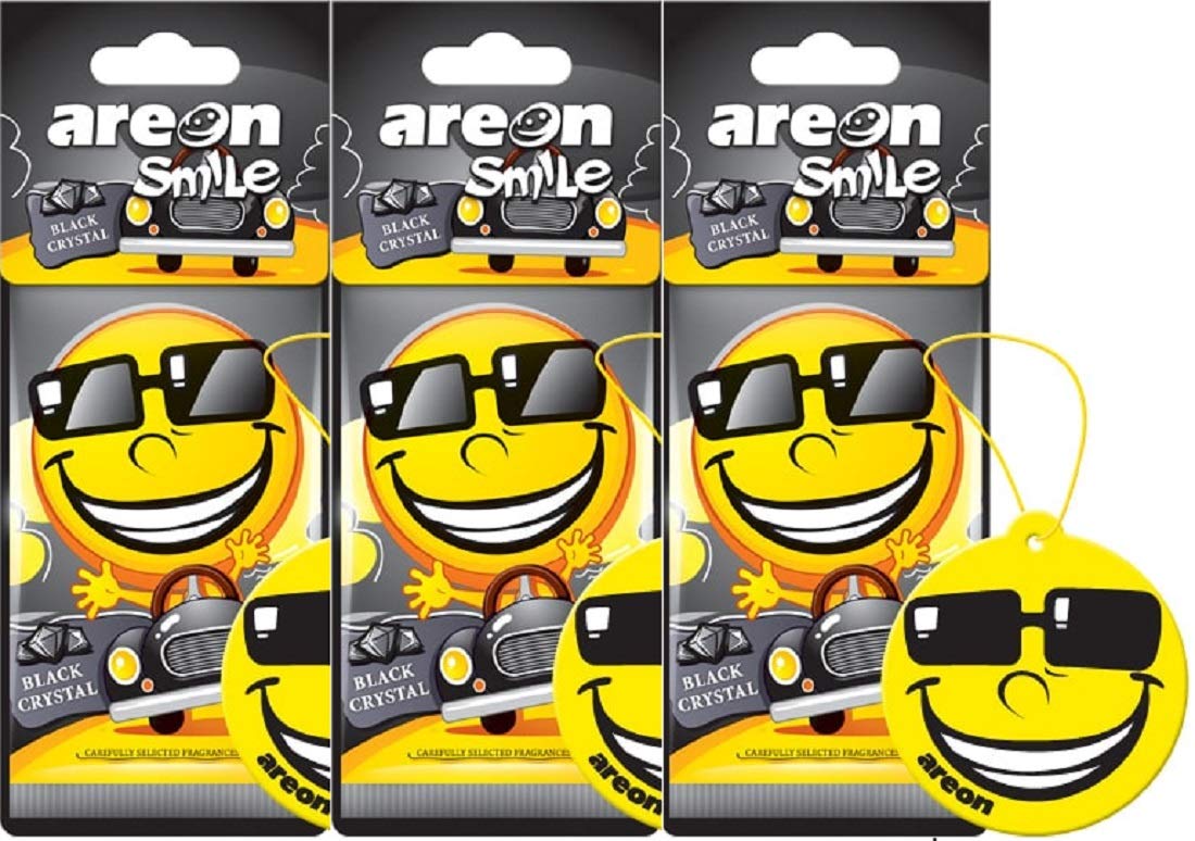 AREON Smile Dry Car Air Freshener Black Crystal Fun Yellow Multi Pack of 3