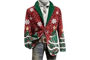 Mens Ugly Christmas Blazer Vintage Corduroy Christmas Suit Jacket Xmas Print Holiday Party Jacket with Pockets