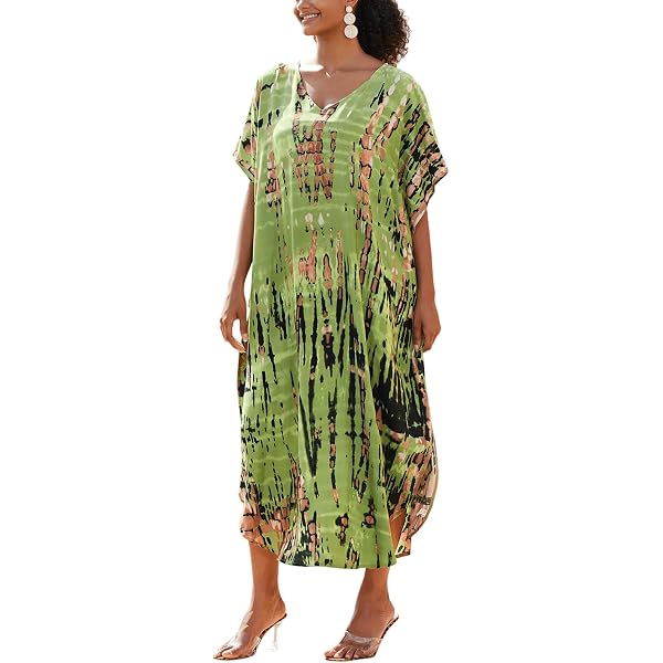 Women's Hand Block Print Cotton Kaftan Dress - Lightweight Floral Summer & Beach Cover-Up (One Size)