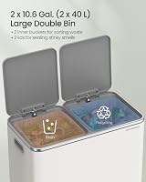 Songmics Dual Rubbish Bin 2-Compartment 40L Pedal Trash Can White Grey view 3