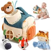 let's make Baby Toys 6-12 Months First Forest Animal Set Soft Barn playset with 5 Stuffed Woodland Animals, Rattle Crinkle Mirror Sensory Montessori Travel Toy Gift for Babies Boy Girl Toddlers 1-3