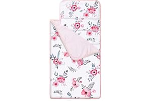 SMTTW Nap Mat with Removable Pillow & Fleece Blanket, Extra Long Toddler Nap Mats for Daycare-Measures 55 x 23 x 2 Inches, Kids Sleeping Mat Toddler Sleeping Bag,Flower