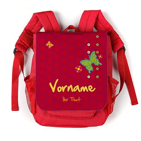 Striefchen® Rucksack für Kinder in Rot mit Schmetterling und Wunschnamen sowie Kita-Gruppe