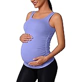 ATTRACO Maternity Tank Tops Seamless Side Ruche Sleeveless Pregnancy Basic Shirt with Built in Bra