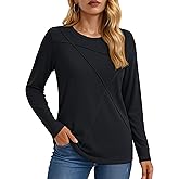 YUCOLEN Womens Long Sleeve Shirts Pleated Crew Neck Fall Trendy Tops Lightweight Tshirt for Women Casual