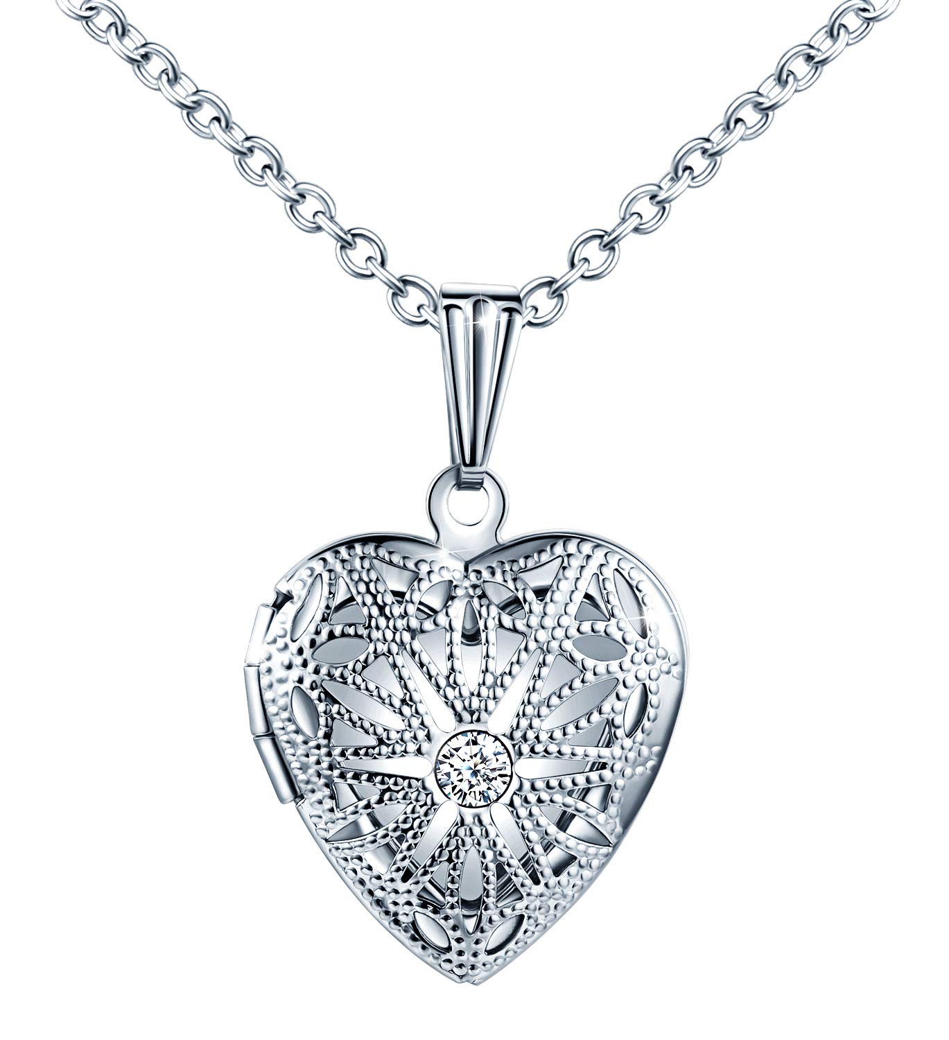 Locket Photo Necklace Heart Love Lockets Necklaces Stainless Steel 20"(50cm) Chain for Women with Gift Box Greeting Card