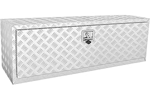 VEVOR Underbody Truck Box, 48"×17"×18" Pickup Storage Box, Heavy Duty Aluminum Diamond Plate Tool Box with Lock and Keys, Waterproof Trailer Storage Box with T-Handle Latch for Truck, Van, Trailer