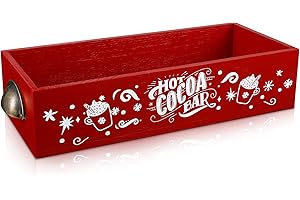 Vesici Hot Cocoa Bar Wood Storage Box Decorative Christmas Cute Wooden Storage Bins Farmhouse Open Holder Box Coffee Station Organizer for Xmas Holiday Bar Home Office Countertop(Red)