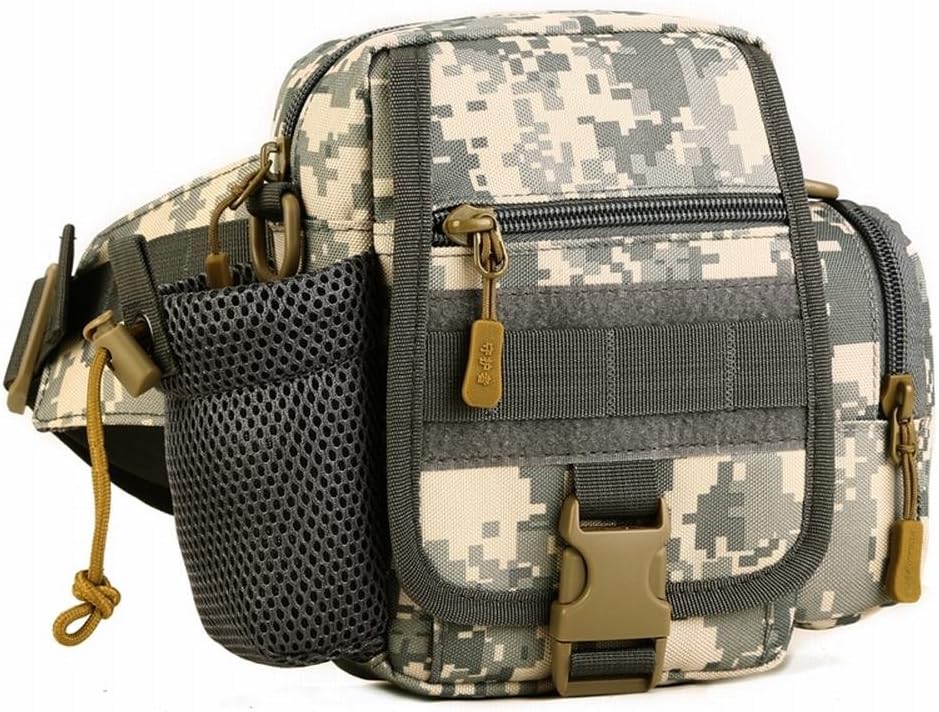HYOUSANN 2-Way Vertical Style Waist Pack Tactical Shoulder Bag with Water Bottle Pocket ACU
