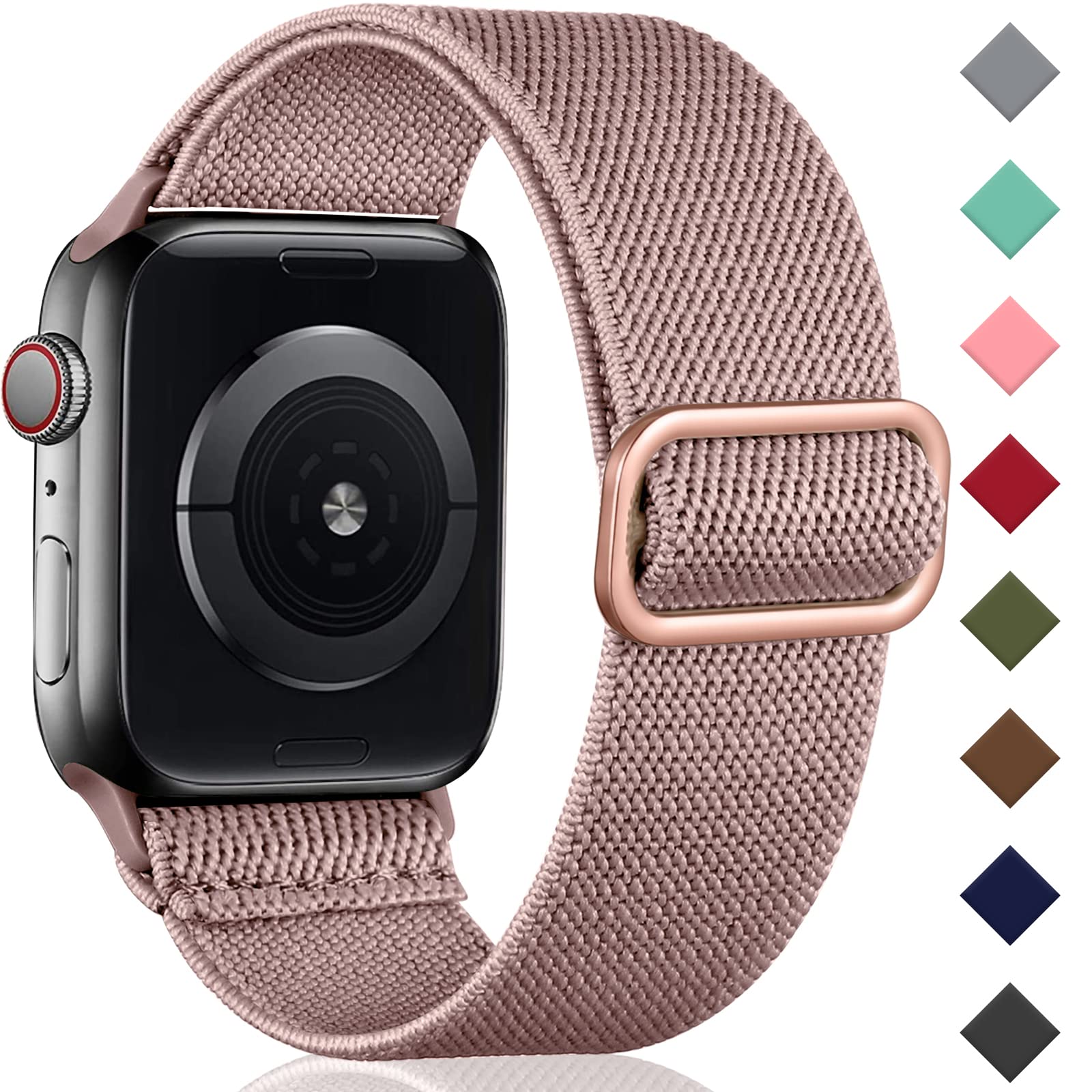 Oielai Solo Loop Straps Compatible with Apple Watch Strap 38mm 40mm 41mm 42mm, Adjustable Stretch Nylon Sport Replacement Band for iWatch Series 11 10 9 8 7 6 5 4 3 2 1 SE, LightPink — image 1