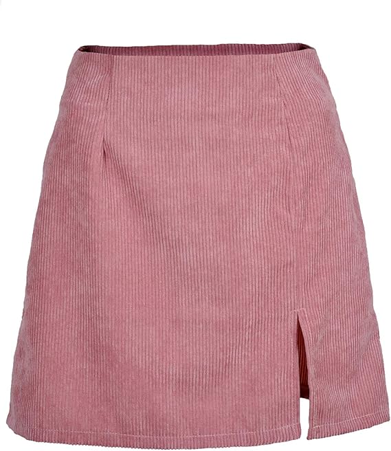 Amazon ミニスカートタイトストレッチ無地レディースハイウェスト スプリットaラインスカート ハイウエストコーデュロイ ピンク スカート 通販