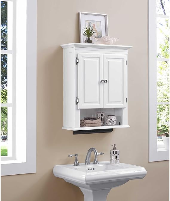 Amazon Com Wakefield 3 Shelf With 2 Doors Bathroom Wall Mount Cabinet In White Kitchen Dining