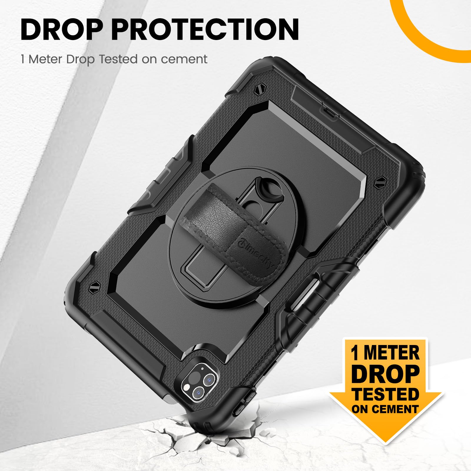 Timecity Case for iPad Pro 11 inch 1st, 2nd, 3rd, 4th Generation 2018/2020/2021/2022 (NOT for 2024), Heavy Duty Rugged Protective Case with Screen Protector,Pencil Holder,Rotating Stand&Handle-Black