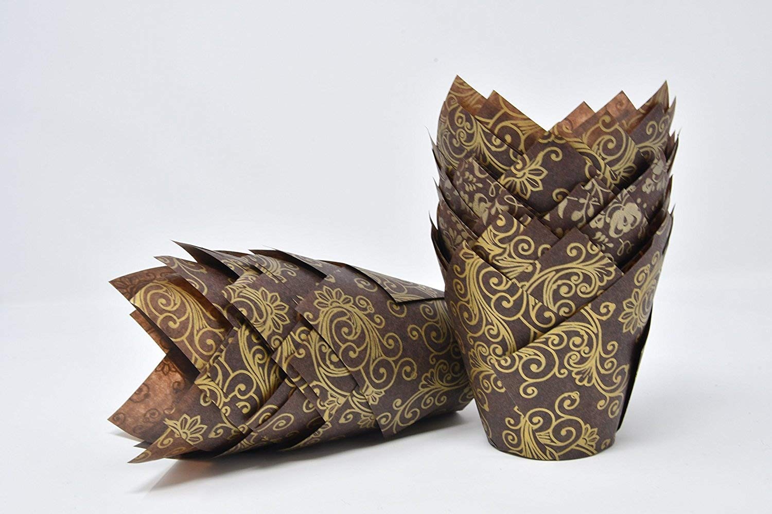 Bakery Direct 200 Brown with Gold Swirl Tulip Muffin Wraps