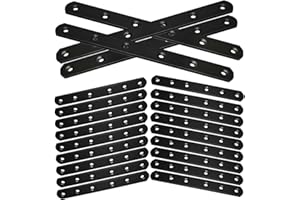 REDOVANT 20Pack Straight Brackets Black, 6.5Inch 160MM Mending Plate Metal Brackets for Brace, Heavy Duty Joining Plates for Wood Fence Bookcase Cabinet, Straight Brace Repairing Mending Plates
