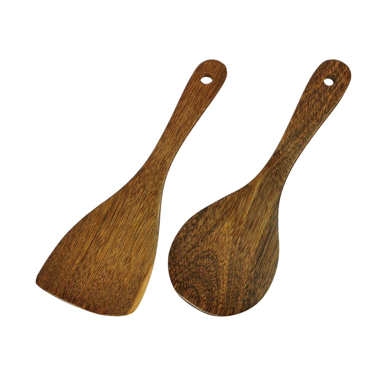 Xvnoesza, Wooden Spatula, Ergonomic Comfort, Wood Kitchen Spoon, Wooden Serving Spoon, Heat and Moisture Resistant, 2Pcs Set for Cooking and Serving, 23.2 x 9.6 x 1.5 cm, Natural Wood