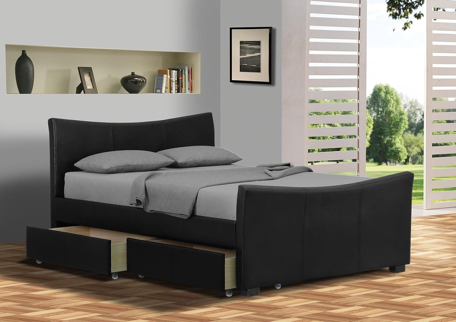 Turin 5FT Kingsize Faux Leather Bed Frame Only in Black, Bedroom