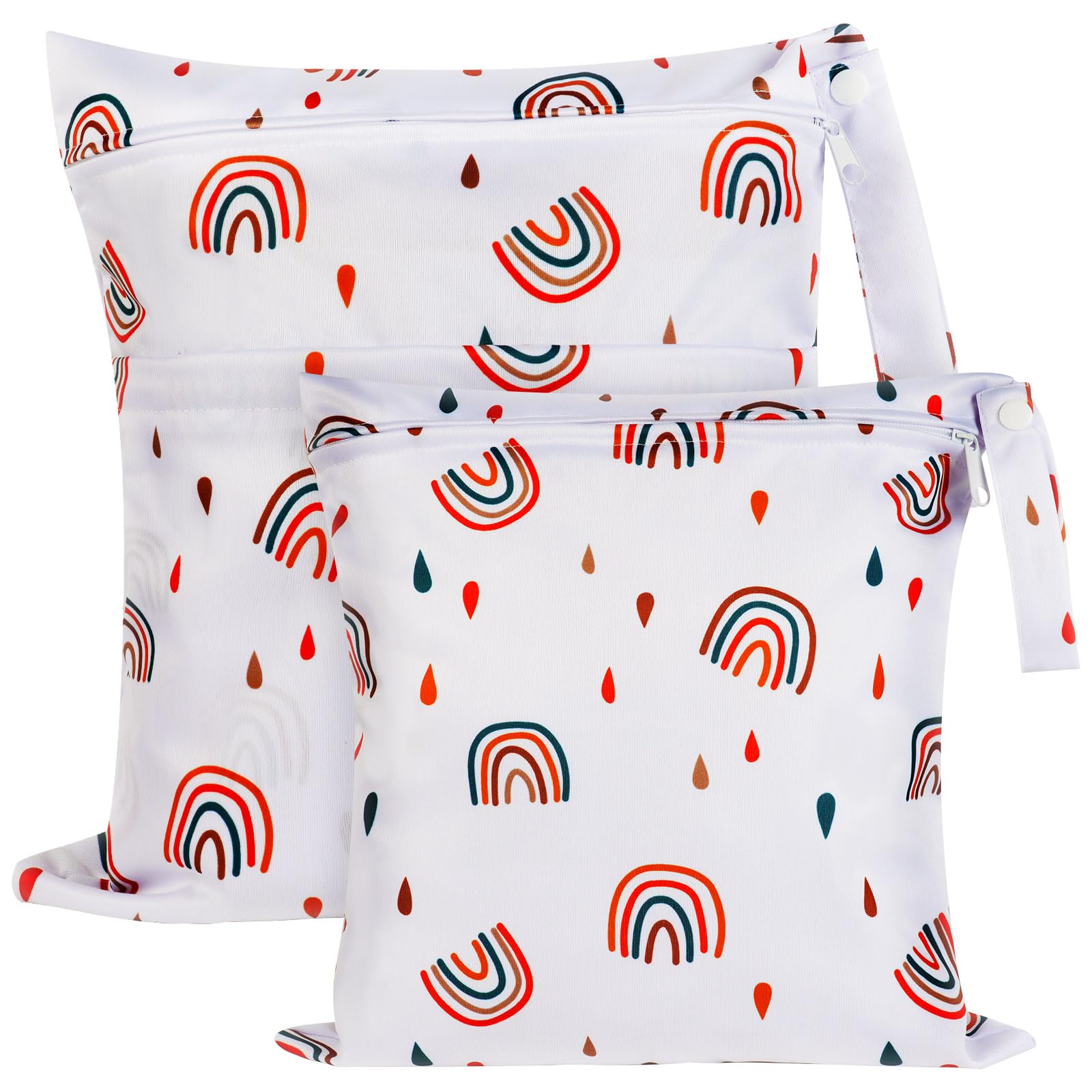 Vicloon Wet Bag, 2 PCS Baby Cloth Nappy Wet Bags, Nappy Bags with Double Zipper Pockets, Waterproof Reusable Washable Cloth Diaper Bags for Babies Swimming Camping Travel Gym Beach - Rainbow