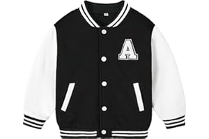 Volunboy Kids Baseball Jacket Varsity Letterman Coat Fall Winter Fleece Bomber Vintage Outerwear