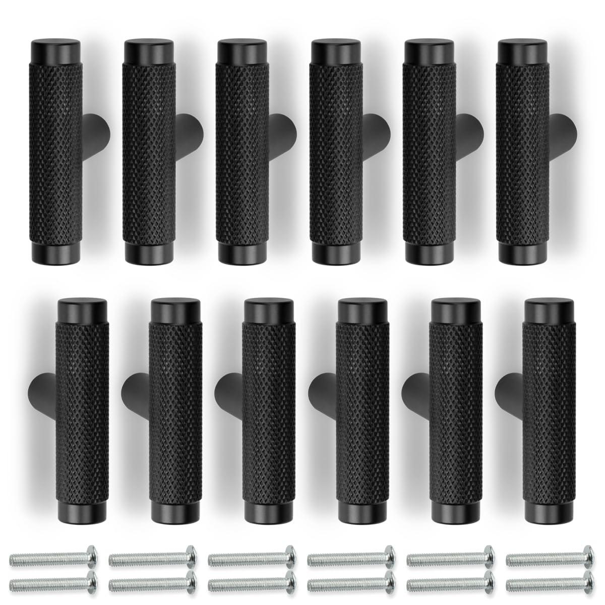 Bwintech 12 Pack Black 50MM Knurled Cupboard Handles, Furniture Drawer Pulls Cupboard Knobs Cabinet Handles