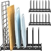 Cutting Board Organizer Rack, 2-Pack Adjustable Bakeware Organizer Holder for Cabinet Countertop, 7 Slots Metal Rack Cookie Baking Sheet, Pot Pan Lids Divider Kitchen Organization Storage, Black
