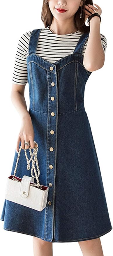 denim dungaree dress knee length