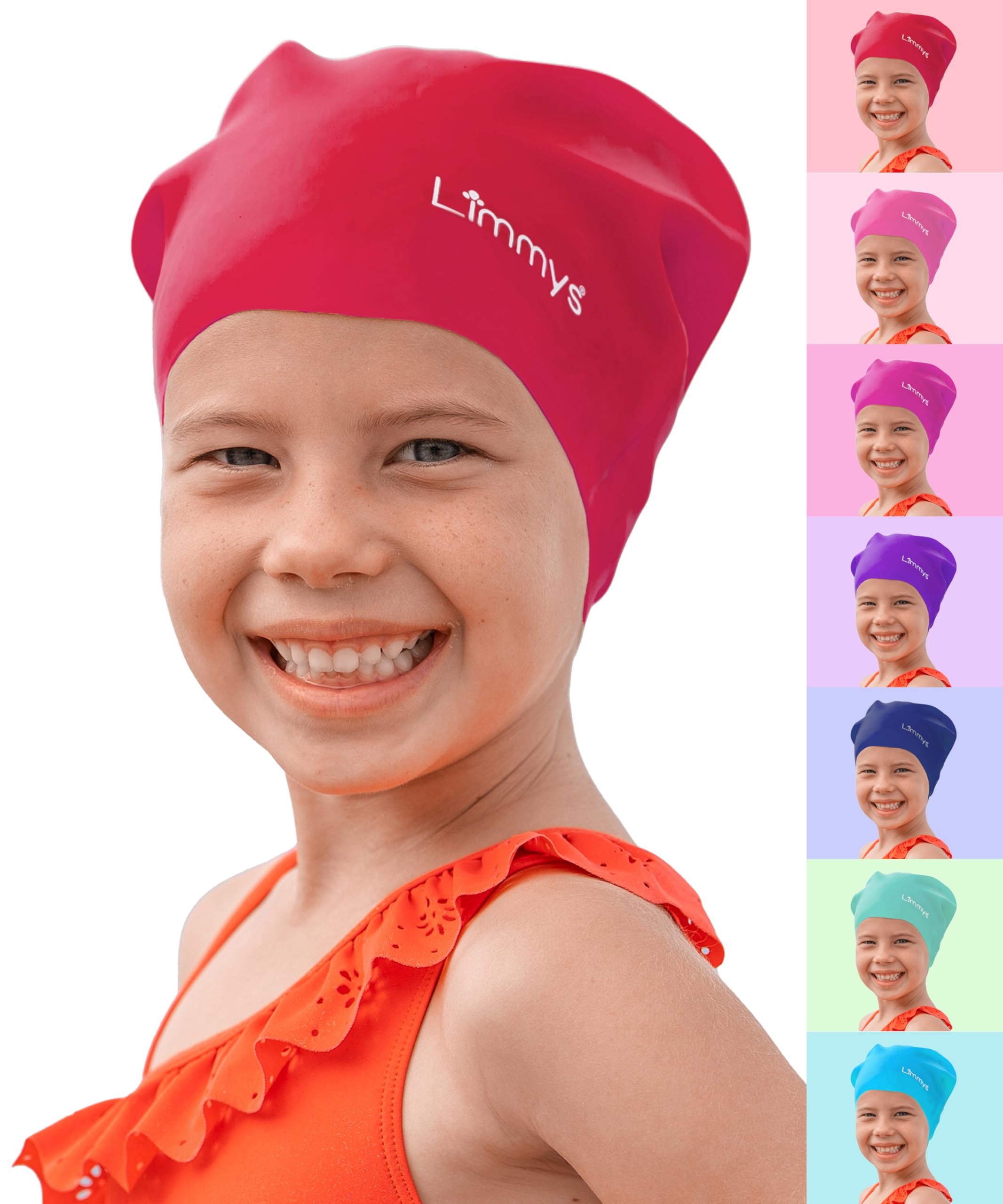 Limmys Kids Swim Cap – 100% Silicone Swim Cap for Long Hair – Soft, Stretchy & Comfortable Swimming Cap – Designed for Durability & a Tangle-Free Experience