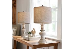 BOBOMOMO Tradition 20" Rustic Table Lamp Set of 2 for Living Room Bedroom Bedside Desk Lamps Bedroom Nightstand Vintage Lamps Linen（Suitable for Decorating Small Areas）