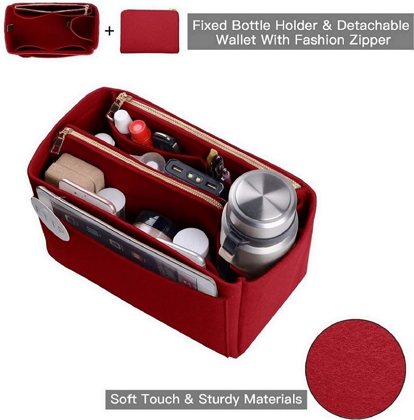 ETTPPurse Organizer, Felt Bag Organizer Insert Purse Organizer For LV Speedy, Neverfull, Tote, Handbag,Shaper 5 Sizes