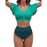 BMJL Womens High Waisted Bikini Sets Tummy Control Swimsuits Two Piece Full Coverage Cute Ruffle Bathing Suit