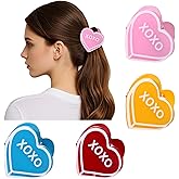 BVGA 4 Pcs Valentines Hair Claw Clips for Women - Pink, Red, Blue, Yellow - Medium Size - XOXO Messages - Valentine's Day Hair Accessories