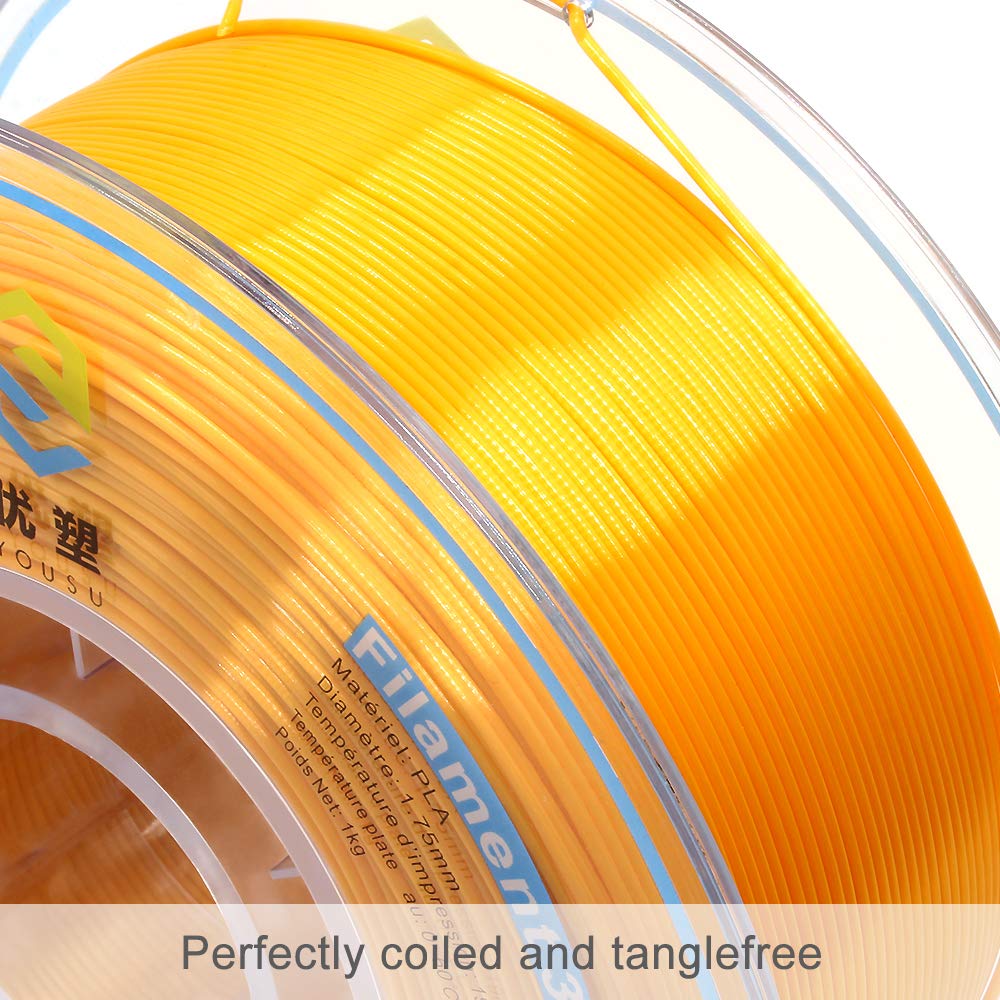 Tangle Free, Pearlescent PLA 3D Filament with Gorgeous Surface by Yousu, Gold, 1.75mm 1kg, Strong bonding and Overhang Performance. Compatible with Most of 3D Printer.