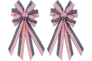 SAILUP 2 PCS Large Patriotic Wreath Bows, Patriotic Star and Stripe America Flag Bow for Memorial Day American Flag Wreath Bow for Front Door Indoor Outdoor Labor Day Holiday Party Home Decoration 20 * 12"