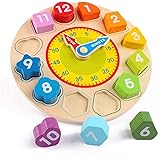 SGVV90 Wooden Shape Color Sorting Clock- Teaching Time Clock Shape Patterns Sorting Puzzle Montessori Early Learning Educatio