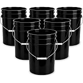 ePackageSupply 5 Gallon Bucket - Food Grade Bucket Lid Not Included, Black | 6 Pack Heavy-Duty 90 Mil HDPE Plastic Pail, Metal Handle Grip, Food Safe Stackable Utility Container, BPA-Free, Made in USA