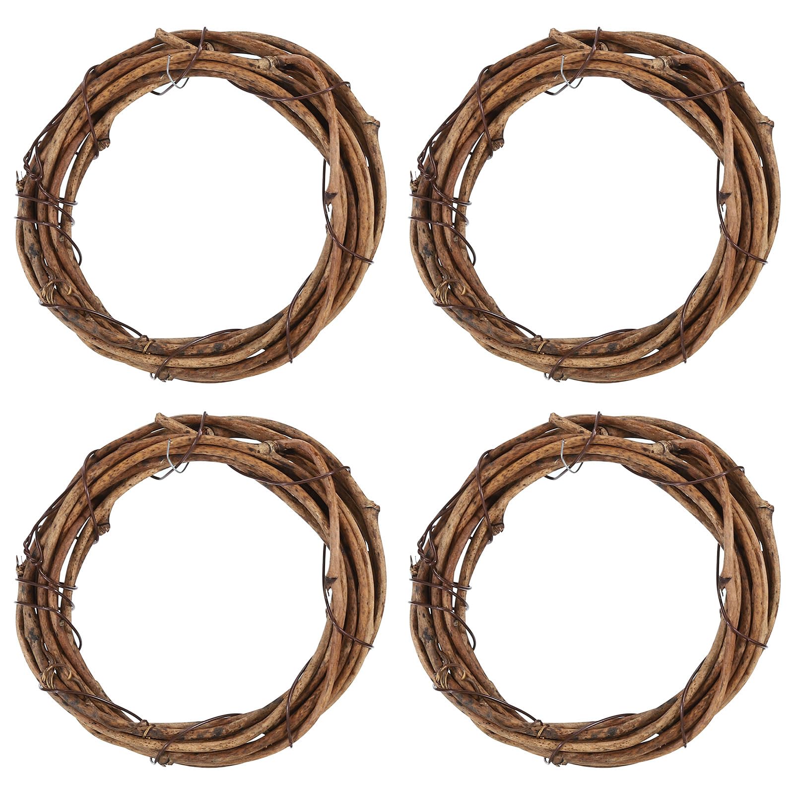 PATIKIL 3 Inch Rattan Wreath, 4 Pcs Christmas Round Natural Vine Branch Wreath Garland Floral Ring Hoop for Door Window Hanging Decorations, Brown