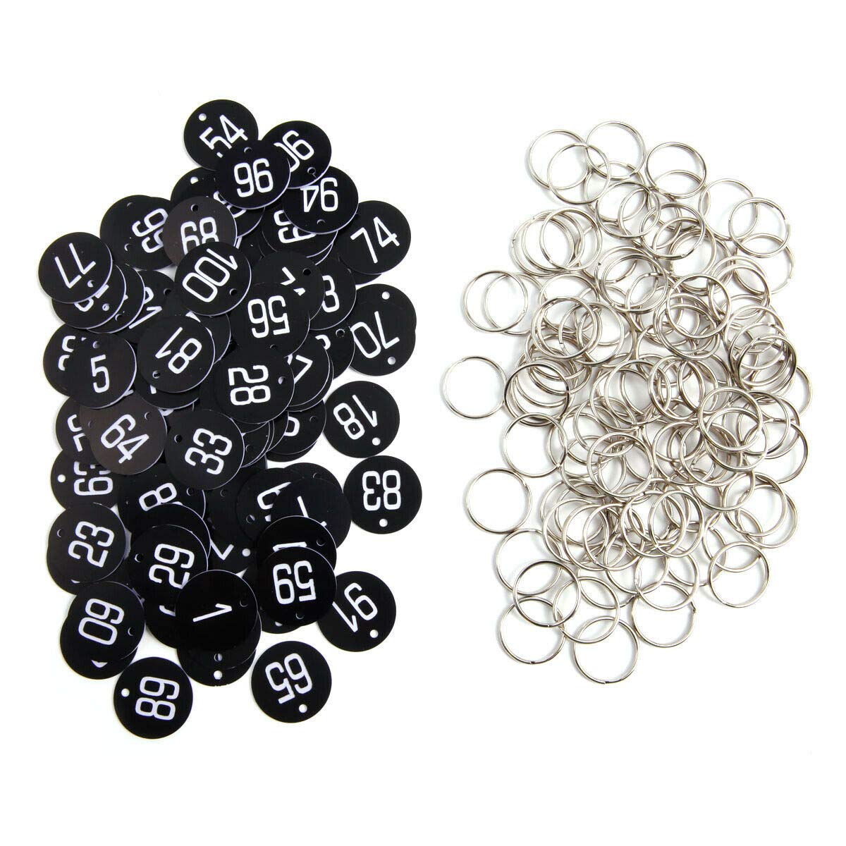 Sourcemall Plastic ID Number Tags Key Tags with Key Rings (1-50, Black)