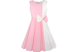 Sunny Fashion Girls Dress Color Block Contrast Bow Tie Everyday Party Size 4-14