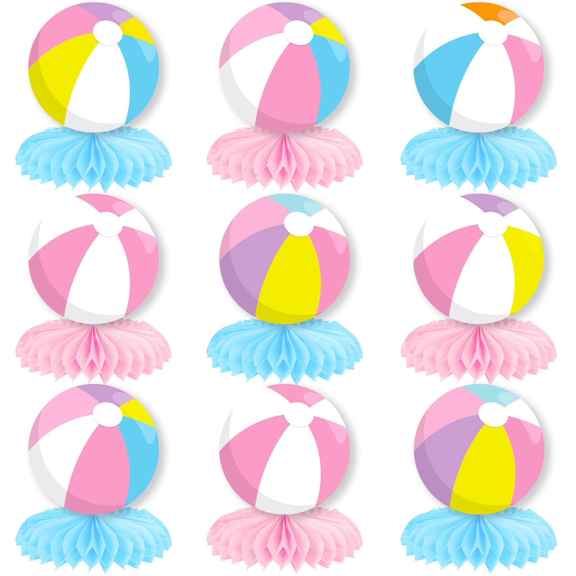 Photo 1 of Pink Beach Ball Honeycomb Centerpieces Summer Beach Party Decorations 12PCS Pool Ball Table Centerpieces Hawaiian Party Table Decor for Girls Pool Birthday Baby Shower Supplies