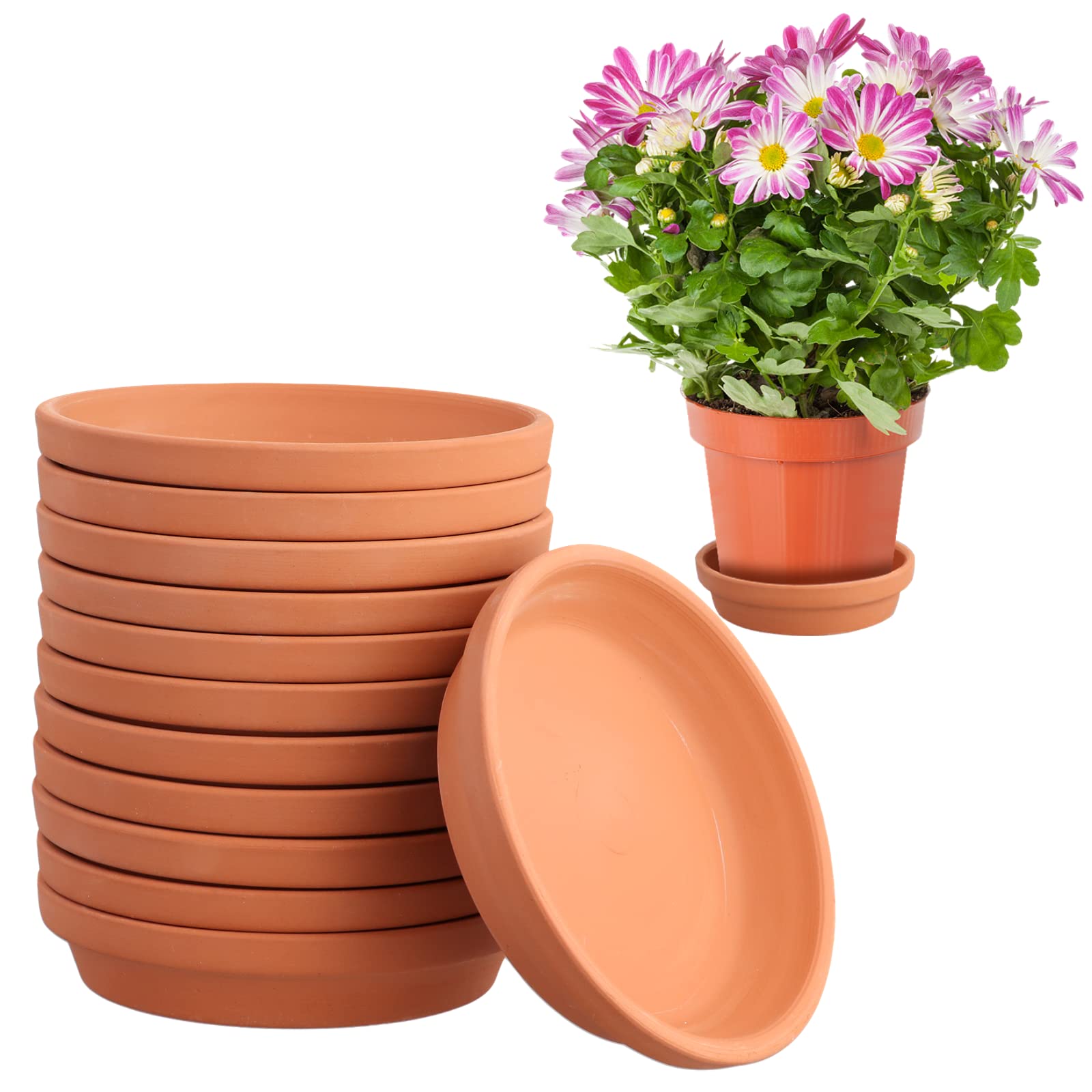 Photo 1 of Lnrueg 12Pcs Terracotta Pot Plant Saucers, 4.5 Inch Flower Pot Saucers, Durable and Thicker Plant Trays, Red Clay Pot Saucers for Indoor Outdoor Plants