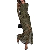 Verdusa Women's Floral Mesh Maxi Dresses Elegant Formal Long Sleeve Spring Wedding Guest Dress Cocktail
