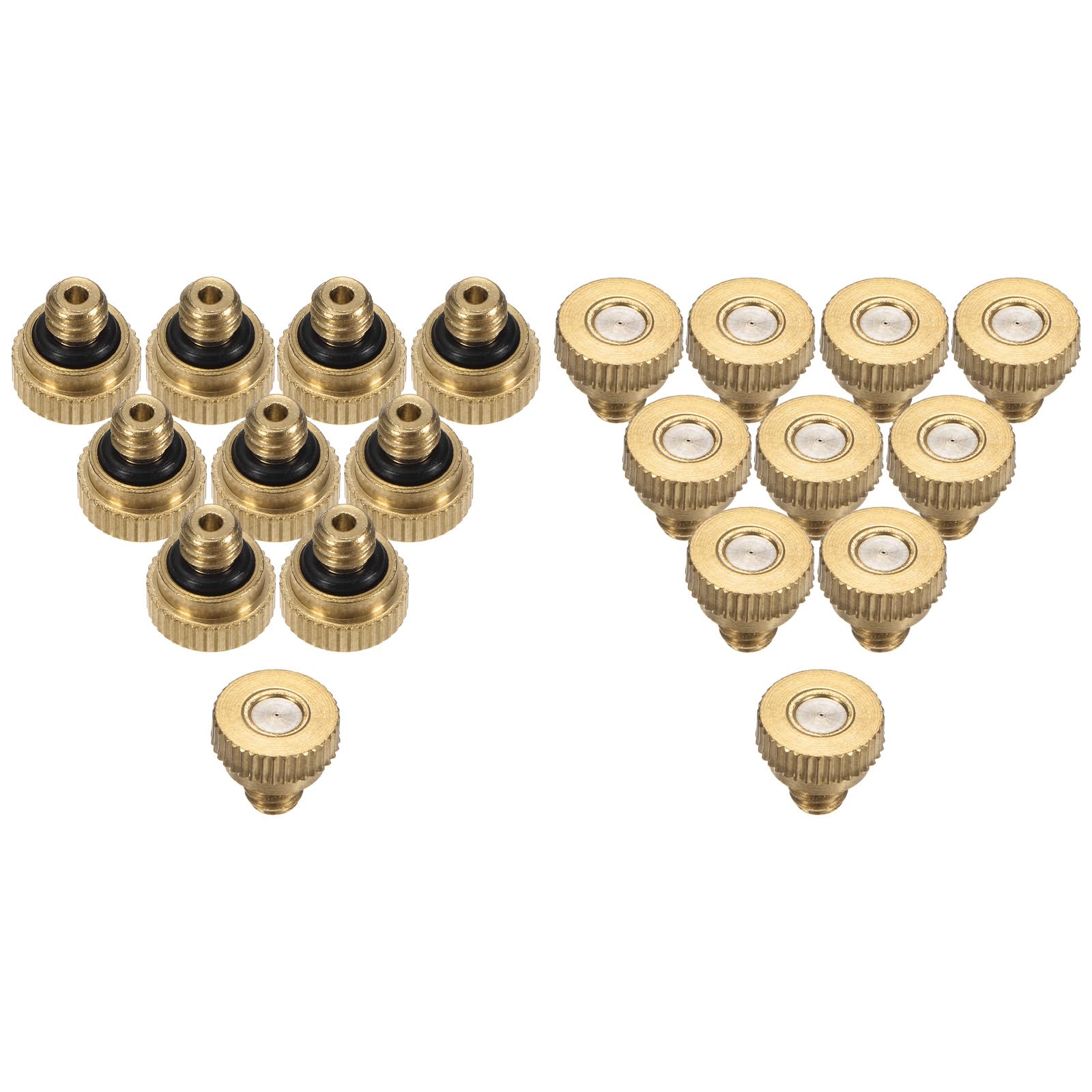 M METERXITY 20-Pack Brass Misting Nozzle, 0.008" 0.2mm Orifice 10/24 UNC O-Ring Replacement Mister Nozzles Plug Mister Heads for Garden Patio Outdoor Cooling System Low-Pressure Atomizing