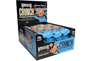 Warrior Crunch - High Protein Bars - 20g Protein Each Bar - Low Carb, Low Sugar Snack - 12 Pack x 64g - Chocolate Chip Cookie