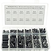 MCMASKE 240PCS OD 9mm ID 5.4mm ABS Plastic Black Round Spacers Assortment Kit for M5 Screws; Clearance Spacers; 3mm to 25mm L
