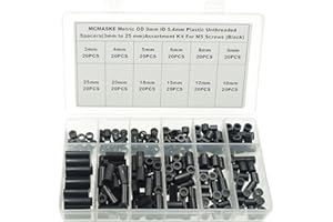 MCMASKE OD 9mm(0.354") ID 5.4mm(0.212") Plastic Unthreaded Spacers Assortment Kit;Wall Plate spacers for M5 Screws;Clearance Spacers;Round Spacers;3mm to 25 mm Lengths (Black)