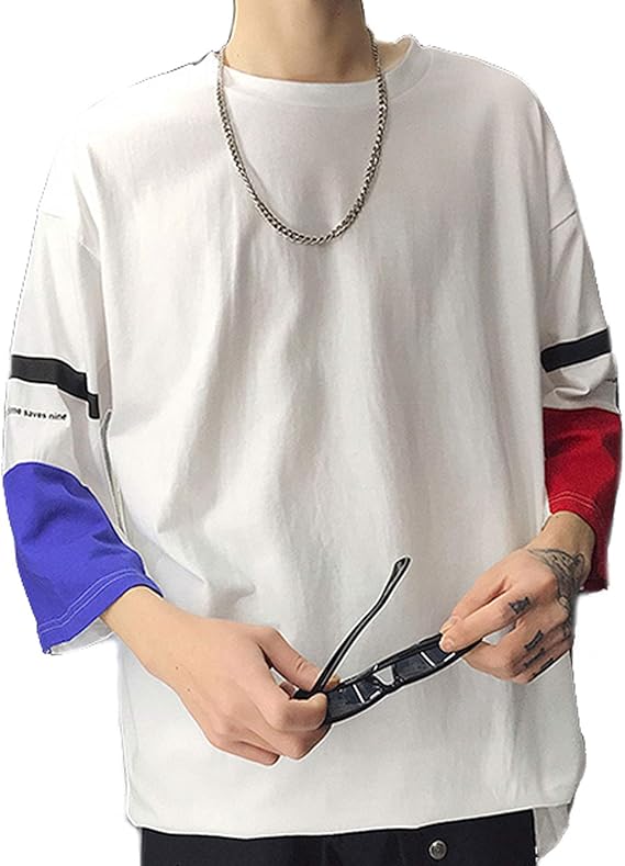 Amazon At Marvelous アシメカラー 7分袖 ビッグt メンズ ストリート ビッグ Tシャツ St No オフホワイト L Tシャツ カットソー 通販