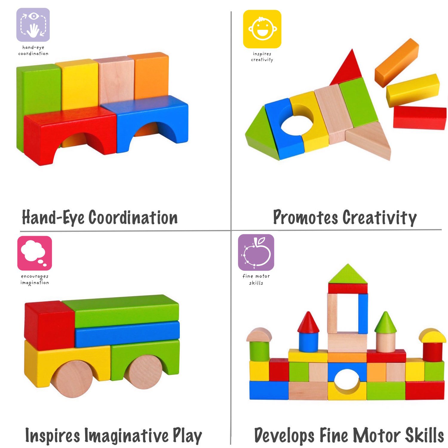 Pidoko Kids Building Blocks for Toddlers 1-3, 100 Pcs Wooden Blocks - Includes Storage Bucket and Shape Sorter Lid - Montessori Wood Block Gifts For Preschool Boys & Girls