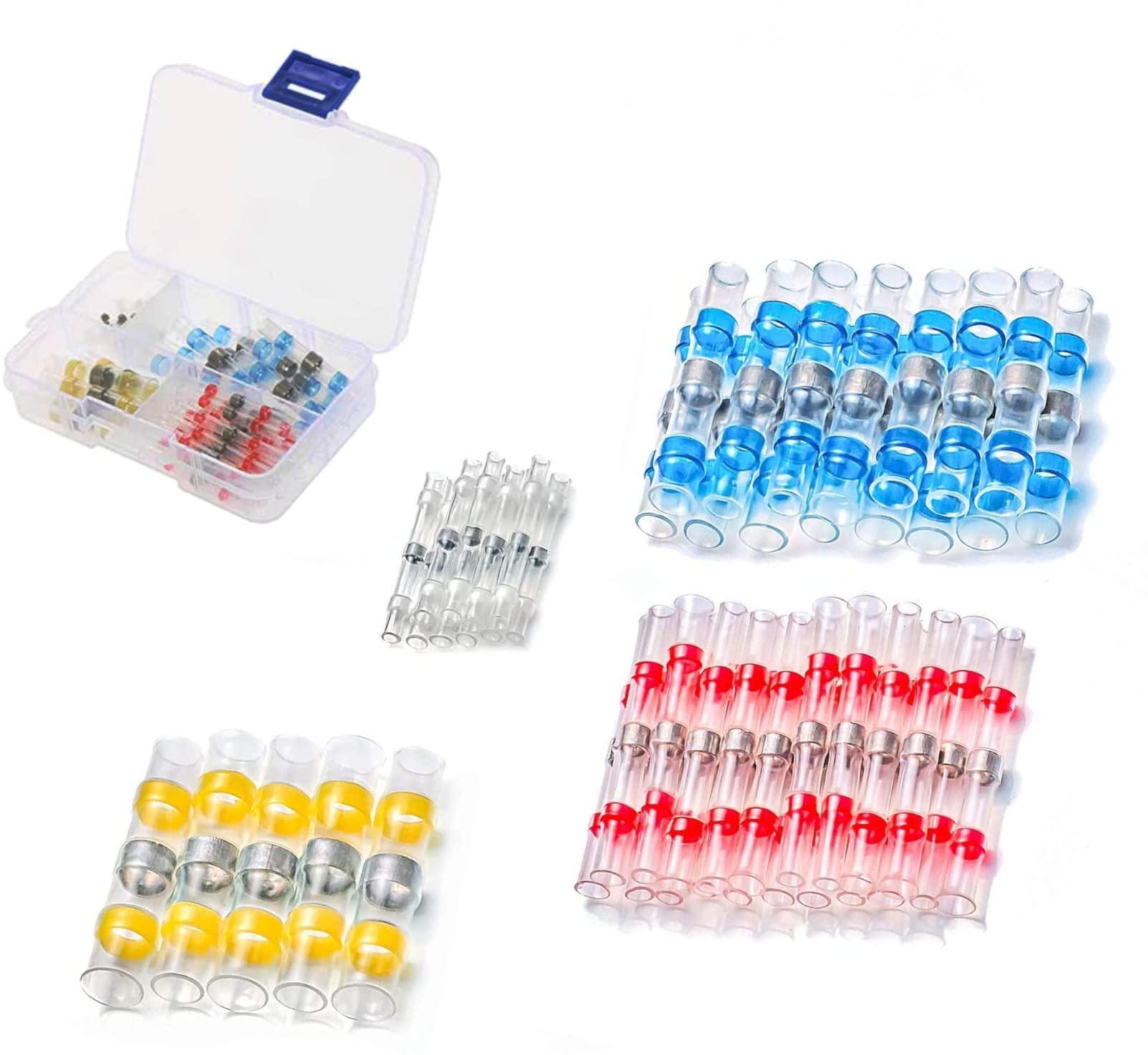 KATSU 50PCs Solder Seal Wire Connectors Heat Shrink Waterproof Butt Connector Solder Sleeve, Insulated Electrical Butt Splice Wire Terminals for Marine Automotive